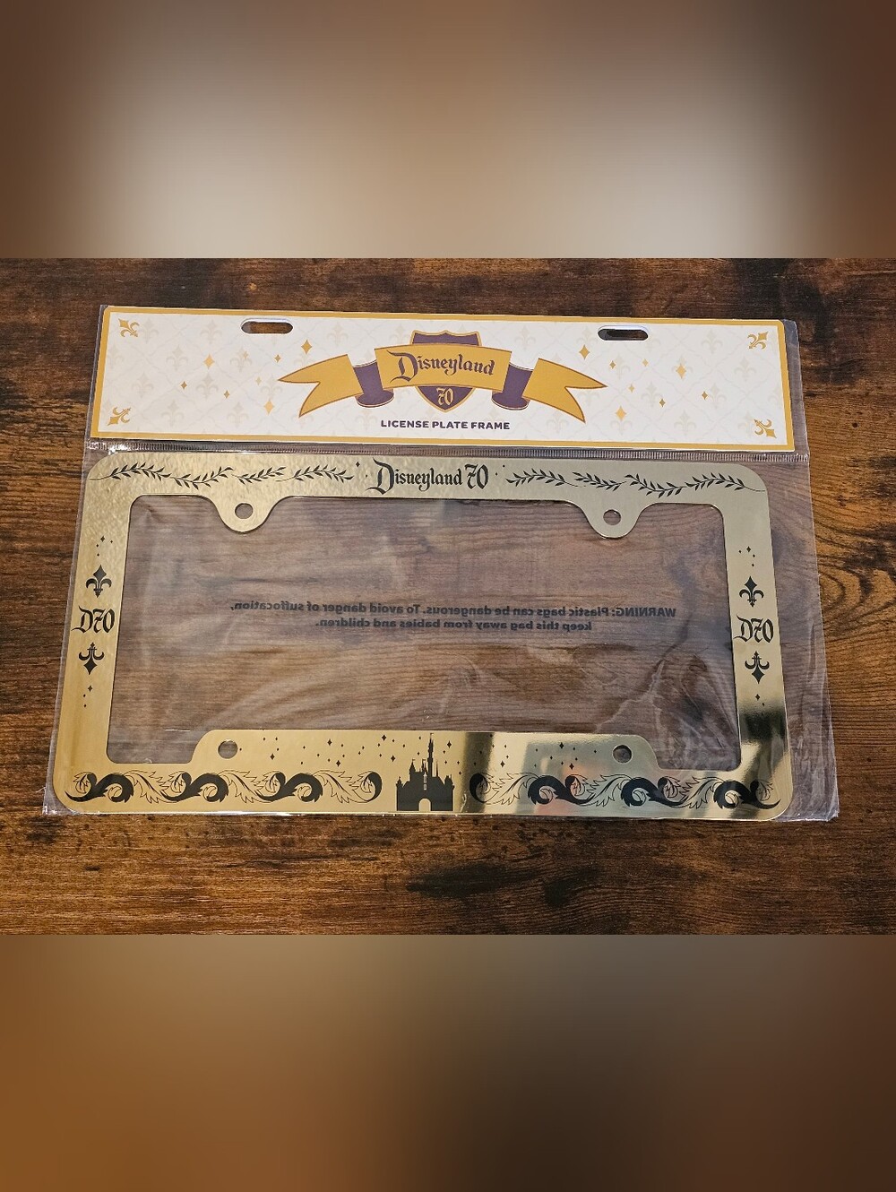 NWT Disneyland 70th Anniversary Gold License Plate Frame